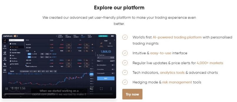 Nền tảng giao dịch webtrader tại Capital.com