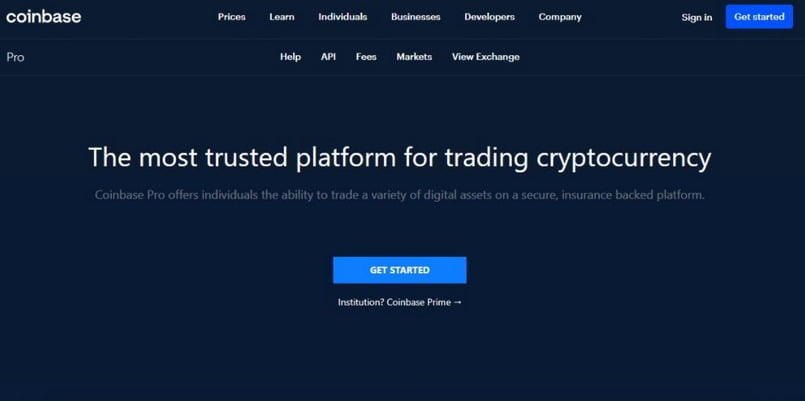 Trang chủ giao dịch của Coinbase