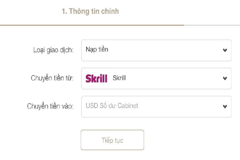 Hình thức nạp/rủt tiền tại sàn