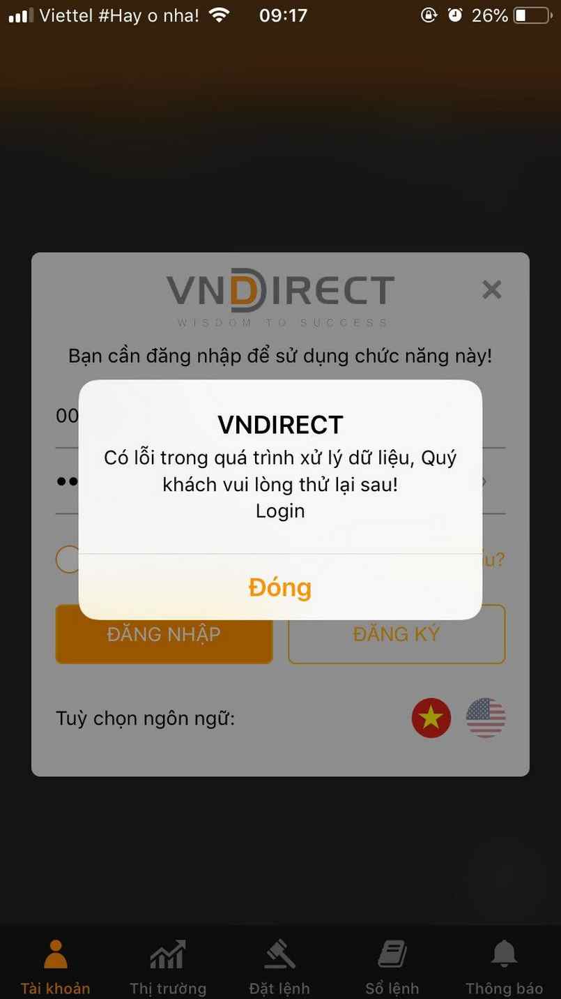 Lỗi xảy ra trong quá trình giao dịch