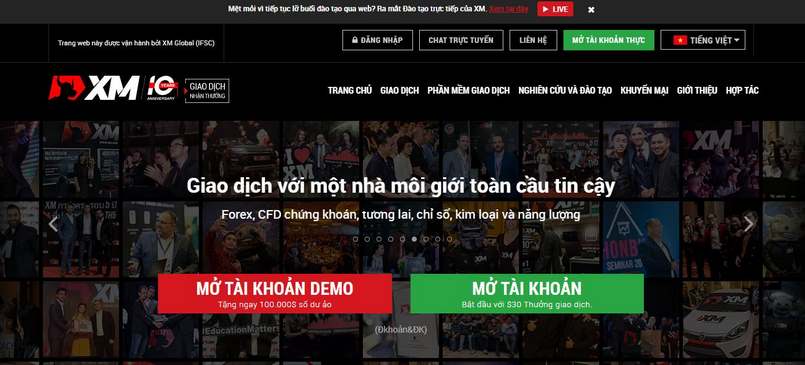 Giao diện chính của website XM