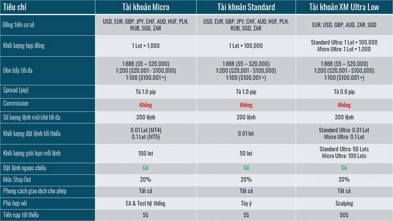 Thông tin về 3 loại tài khoản chính