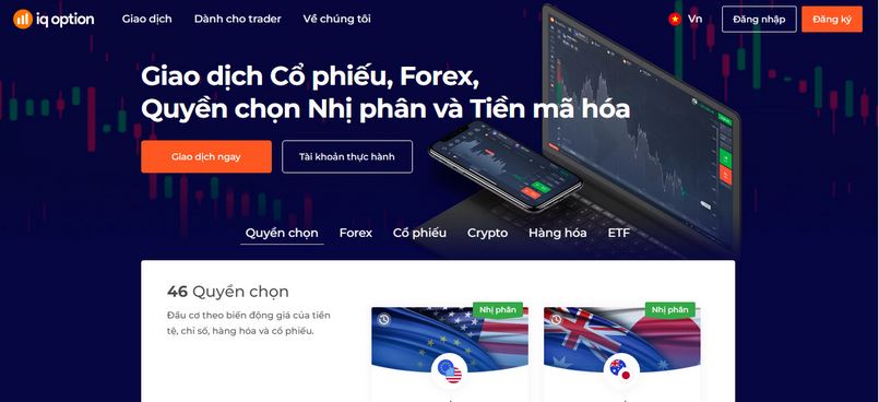 Giao diện website của IQ Option