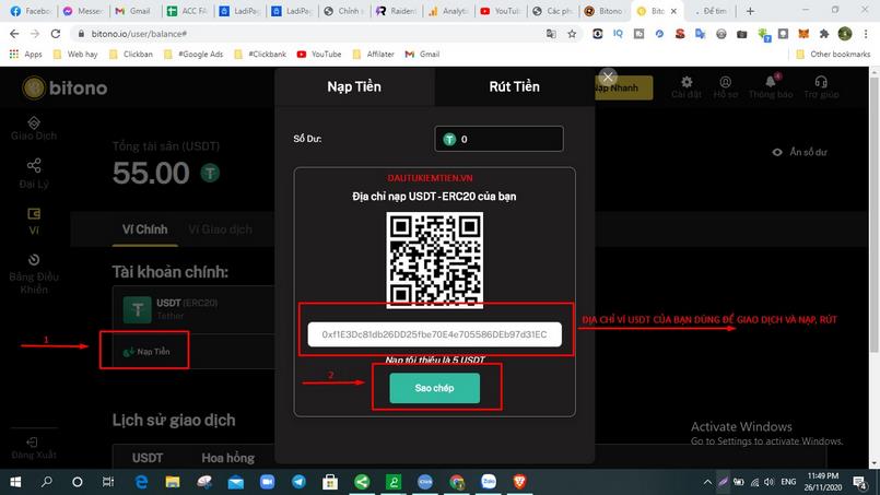 Quét QR code nạp tiền tại sàn