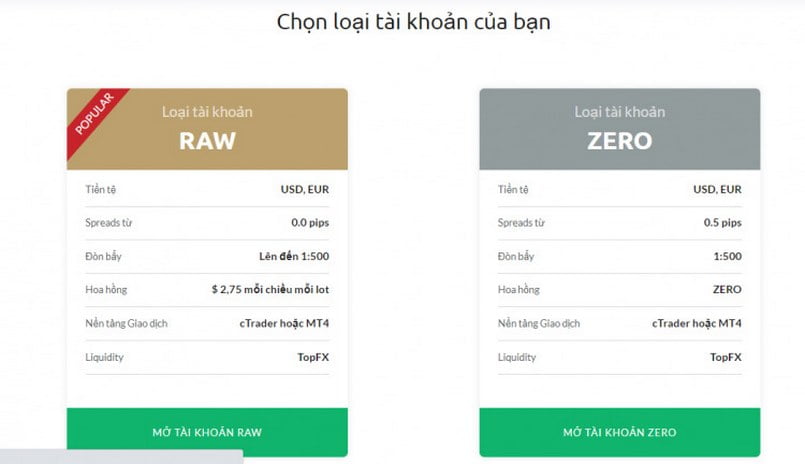 Hai tài khoản giao dịch chính của Top FX