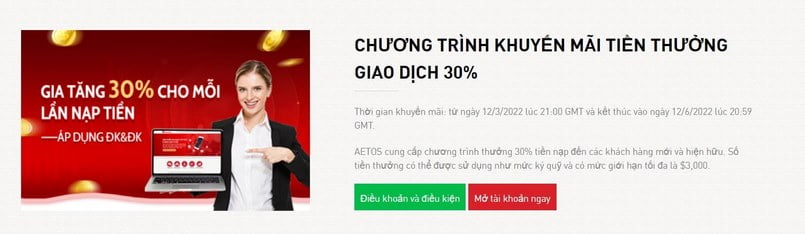 Khuyến mãi tiền thưởng 30% tại sàn