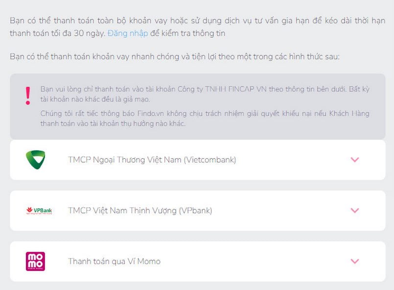 Thanh toán khoản vay hỗ trợ thanh toán Findo